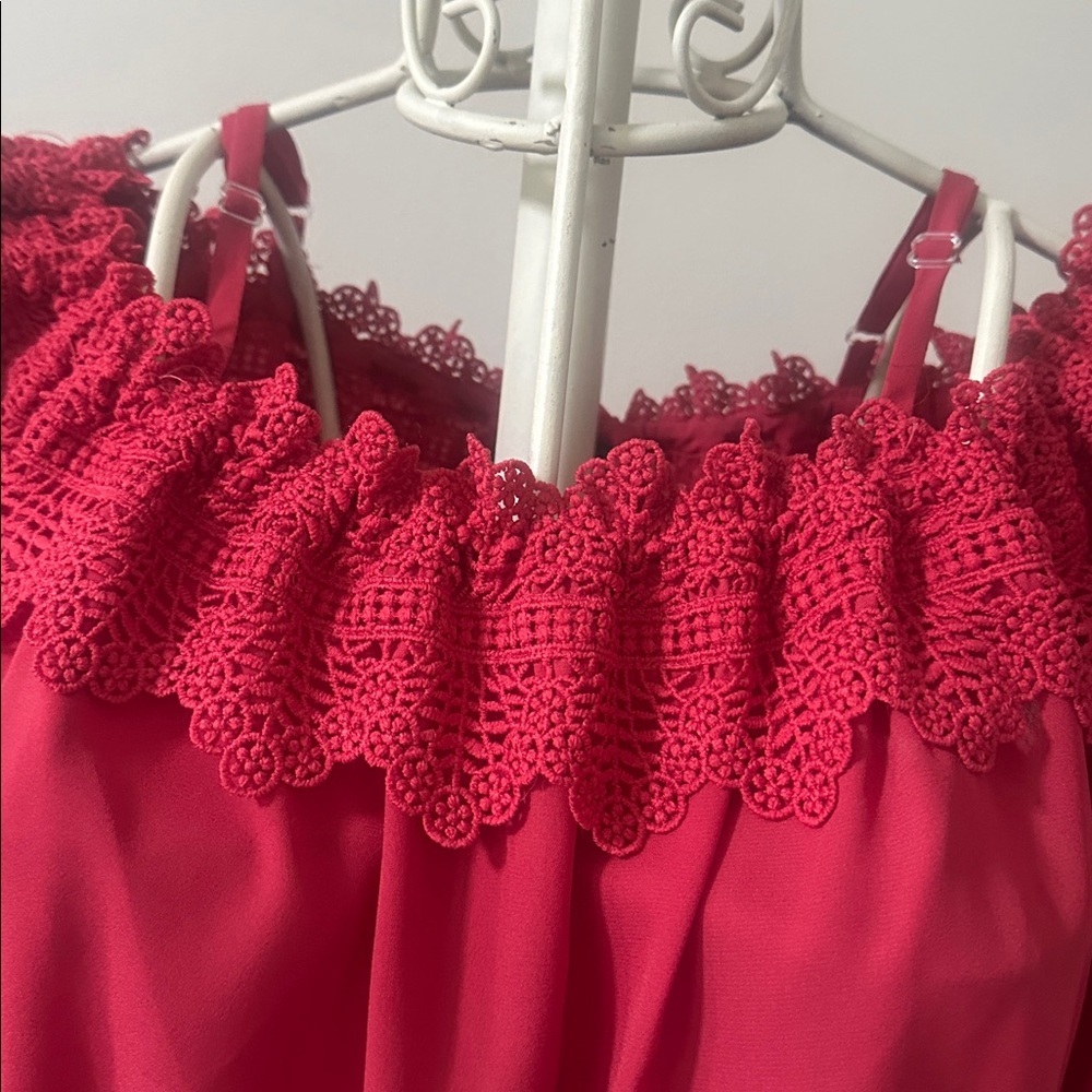 A. Byer Vibrant Red Lace-Trimmed Top - Picture 2 of 4
